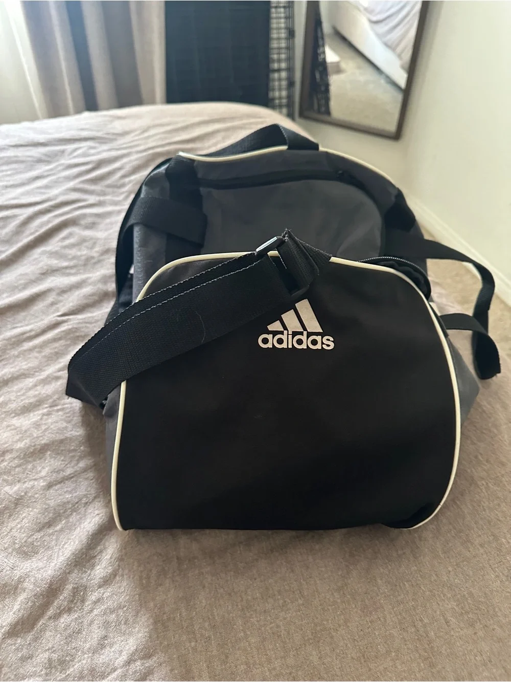 adidas Black and White Men's Duffel Bag with Large Logo